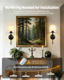 FAINSLIGO 10000mAh Battery Operated Wall Sconce Set of 2,Rechargeable Wall Sconces set of Two,Vintage Black Sconces Wall Decor,Wireless Wall Lamp,Cordless Wall Lights for Living Room Bedroom