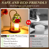XIFEINIU Candle Warmer Lamp with Timer Dimmer, Adjustable Height Tiffany Style Stained Glass Lamp Candle Warmer with 2 Bulbs,Mothers Day Birthday Gifts for Women New Home Bedroom Decor for Jar Candles