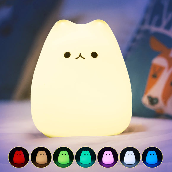 XIFEINIU LED Night Light for Kids, Cute Nursery Color Changing Cat Night Light with Tap Control, Battery Powered Squishy Silicone Soft Lamp Gifts for Baby Girls Boys Children Toddler Bedroom (Celebrity Cat)