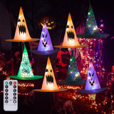 XIFEINIU Halloween Witch Hat String Lights Decorations, 8PCS Battery Powered Witch Hat Lights with Remote, 8 Lighting Modes and Timer, Hanging Decor for Outdoor Garden Yard Tree Party-Black Orange Purple Green