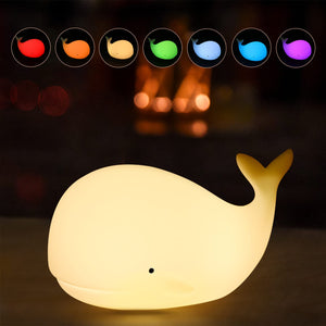 XIFEINIU Whale Night Light for Kids, Cute Nursery Color Changing Whale Light with Tap Control, Rechargeable Portable Squishy Silicone Nightlight Gifts for Baby and Toddlers