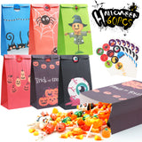 XIFEINIU 60 PCS Halloween Treat Bags, 6 Assorted Designs Paper Trick or Treat Candy Bags Goodie Bags for Kids, 8.7"x4.7"x3.2" Larger Candy Gift Bags with Stickers for Halloween Party Favor Toy Supplies