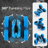 XIFEINIU RC Stunt Cars Set of 2, Kids Remote Control Car Toys, 4WD 2.4Ghz Double Sided 360°Rotating RC Car with LED Lights, Driving Cars Toys Gift for Boys Girls Christmas, Blue&Green