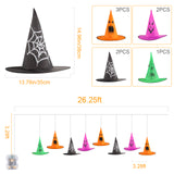 XIFEINIU Halloween Witch Hat String Lights Decorations, 8PCS Battery Powered Witch Hat Lights with Remote, 8 Lighting Modes and Timer, Hanging Decor for Outdoor Garden Yard Tree Party-Black Orange Purple Green