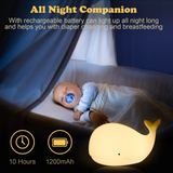 XIFEINIU Whale Night Light for Kids, Cute Nursery Color Changing Whale Light with Tap Control, Rechargeable Portable Squishy Silicone Nightlight Gifts for Baby and Toddlers