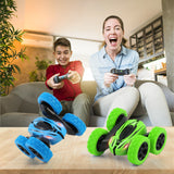 XIFEINIU RC Stunt Cars Set of 2, Kids Remote Control Car Toys, 4WD 2.4Ghz Double Sided 360°Rotating RC Car with LED Lights, Driving Cars Toys Gift for Boys Girls Christmas, Blue&Green