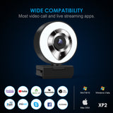 XIFEINIU 2K Ultra HD Webcam with Ring Light, Plug and Play Web Camera with Microphone, 2-Color Light, Adjustable Brightness, Autofocus USB Streaming Webcam for YouTube, Skype, Facebook, Xbox, Streamer, Zoom