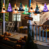 XIFEINIU Halloween Witch Hat String Lights Decorations, 8PCS Battery Powered Witch Hat Lights with Remote, 8 Lighting Modes and Timer, Hanging Decor for Outdoor Garden Yard Tree Party-Black Orange Purple Green