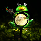 XIFEINIU Garden Solar Lights Outdoor Decorative, Waterproof Frog Crackle Glass Globe Metal Garden Stake Lights, Warm White LED Light, Solar Powered Light for Walkway Pathway Lawn Patio Yard Decorations