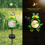 XIFEINIU Garden Solar Lights Outdoor Decorative, Waterproof Frog Crackle Glass Globe Metal Garden Stake Lights, Warm White LED Light, Solar Powered Light for Walkway Pathway Lawn Patio Yard Decorations