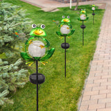 XIFEINIU Garden Solar Lights Outdoor Decorative, Waterproof Frog Crackle Glass Globe Metal Garden Stake Lights, Warm White LED Light, Solar Powered Light for Walkway Pathway Lawn Patio Yard Decorations